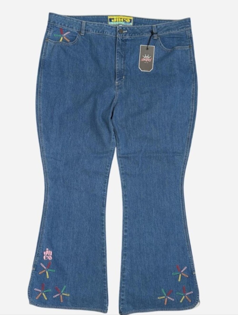Vintage 1990s JNCO Chimes embroidered blue denim jeans Plus Size 24 NWT